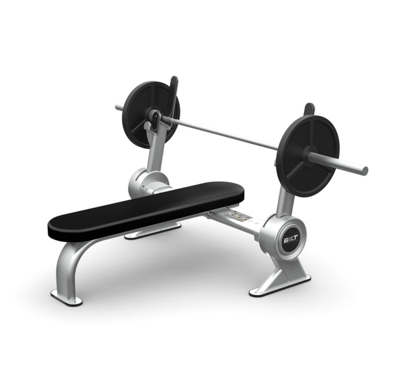 GRAA Innovations: BILT Bench Weight Machines Front three quarters view of the BILT Flat weight bench