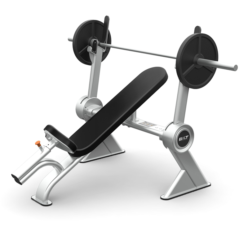GRAA Innovations: BILT Bench Weight Machines Front three quarters view of the BILT Incline weight bench
