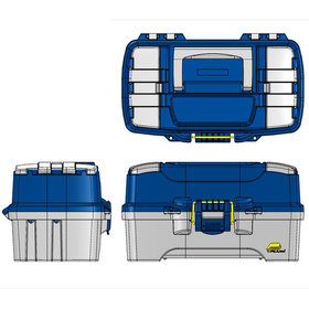Front, side, and top views of the CDS Fishing tackle box final design