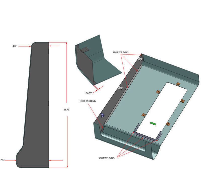 Owl Nanosorter front shroud design with dimension details from SolidWorks