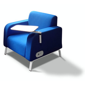 Three quarters front view of the Motiv soft chair with work surface