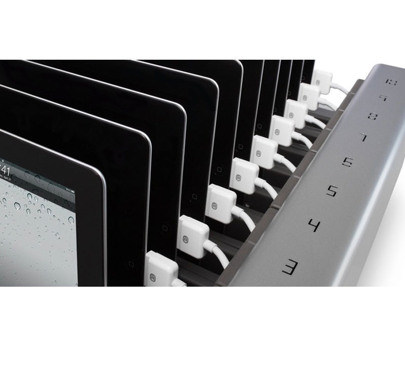 Bretford Manufacturing, Inc.: PowerSync Tray® for iPad Detail view of PowerSync tray showing charging station numbers