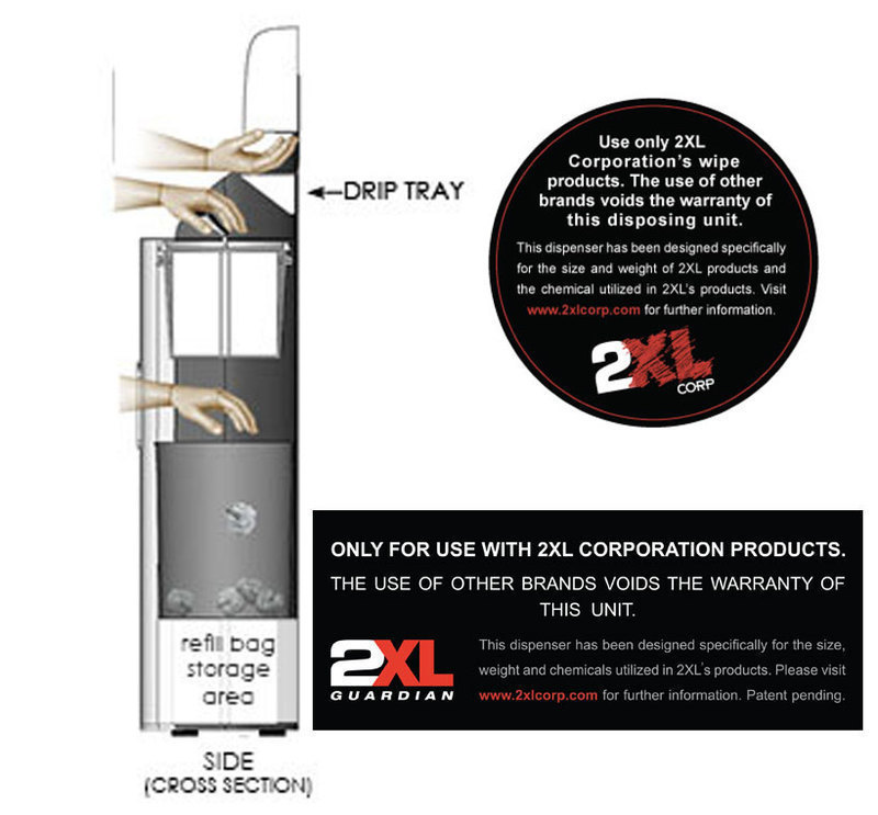 2XL Corporation: Guardian Gym Wipe Dispenser Instruction decal for the Guardian Gym Wipe Dispenser