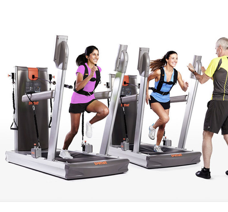 The soft platform training machine with people engaged in a running exercise