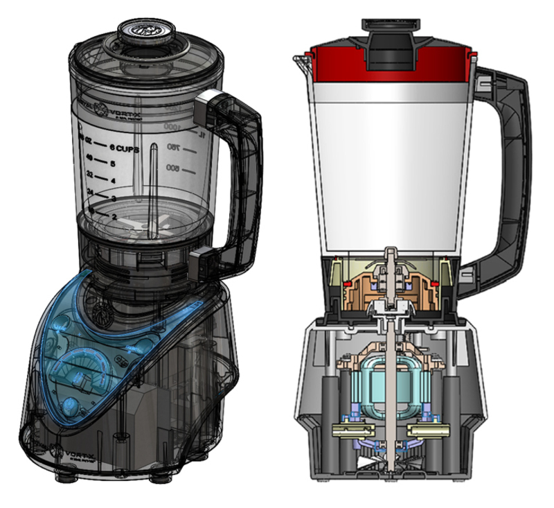 SolidWorks cut-away view of Vort-X blender 