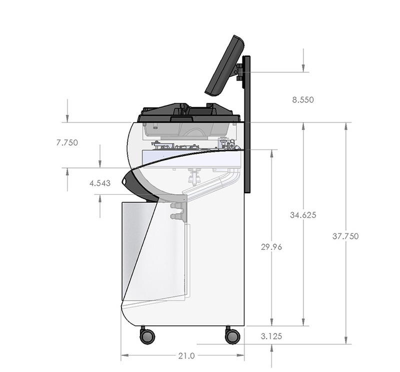 Cummins-Allison Corporation: JetSort LX Side elevation view of the JetSort LX with dimensions