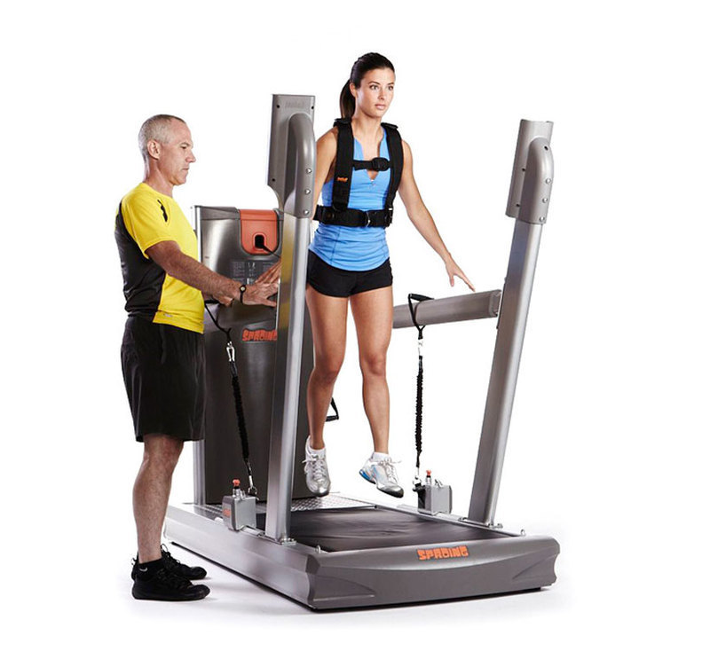 The soft platform training machine with a person engaged in a jumping exercise