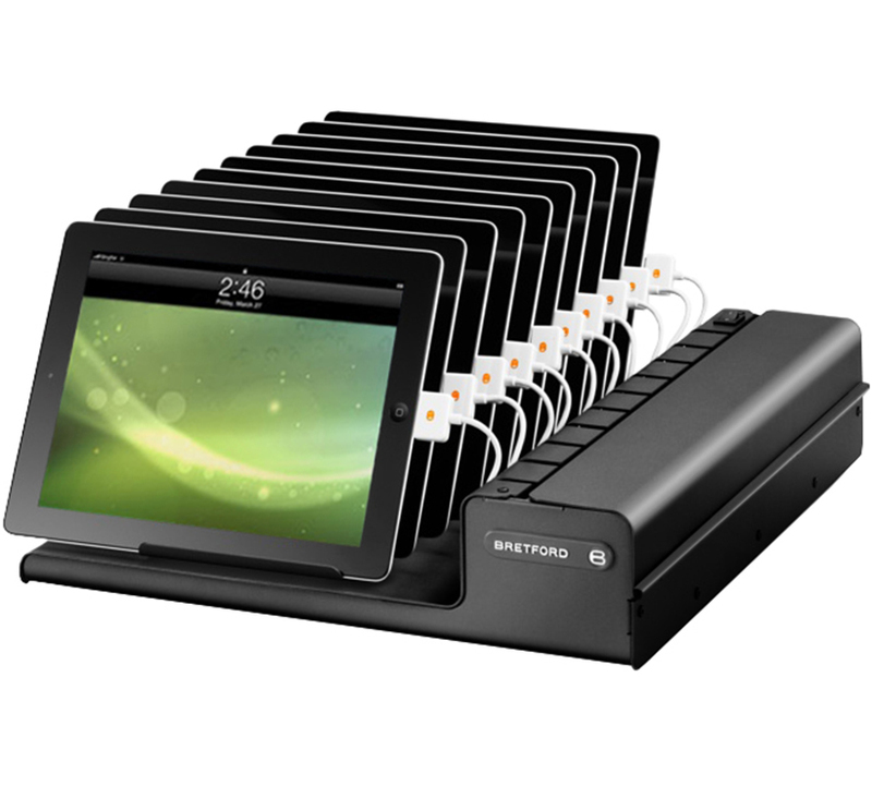 Bretford Manufacturing, Inc.: PowerRack® for iPad 2 Front three-quarters view of Bretford PowerRack loaded with iPads