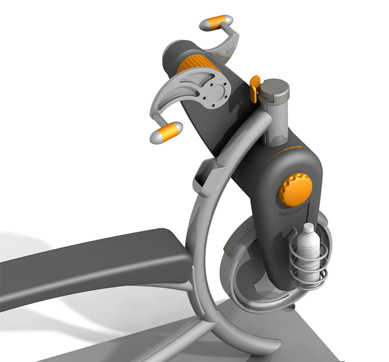 Close up rendering on the Krankcycle crank grips, axis adjust and flywheel