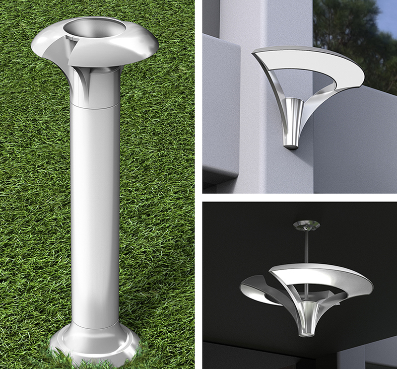 Sternberg Lighting: Sternberg Outdoor Lighting Collage showing the selected concept style applied to bollard, sconce and chandelier fixtures
