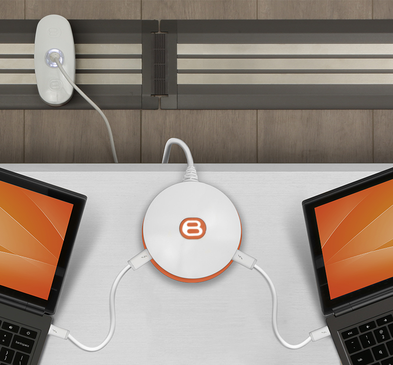 Bretford Manufacturing, Inc.: Juice Mobile Power Two laptops on a table connected to the Juice Mobile power system