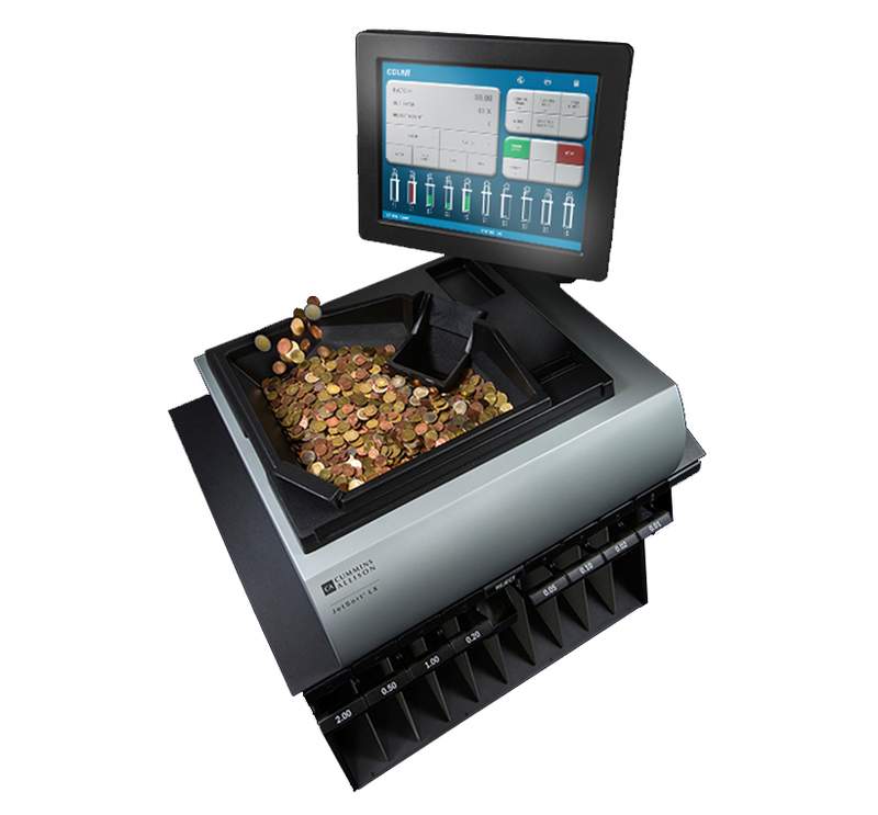 Cummins-Allison Corporation: JetSort LX User view of the JetSort LX with money being deposited in the sorting tray