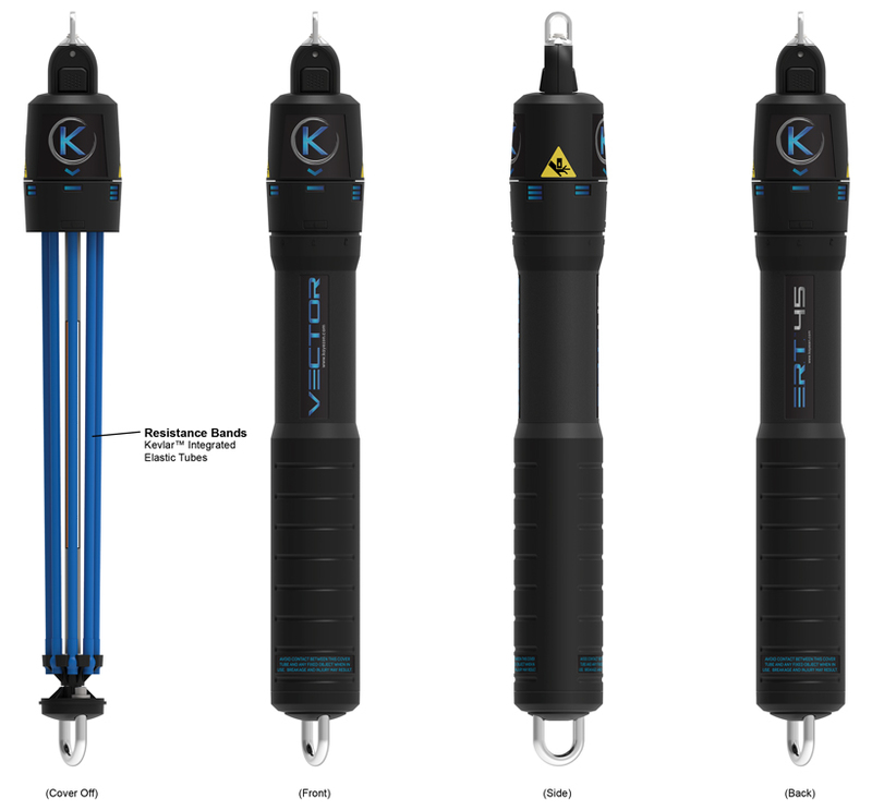 Cover removed, front, side and back views of the Vector resistance band