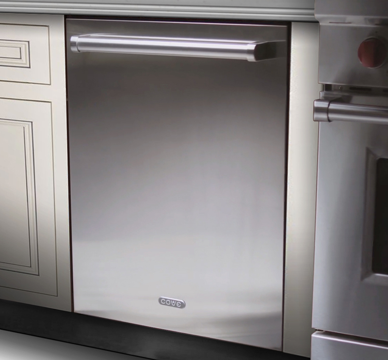 Sub-Zero, Inc. & Cove Inc.: PRO 36 Refrigerator & Cove Dishwasher Three quarters front view of the Cove Dishwasher integrated into a counter