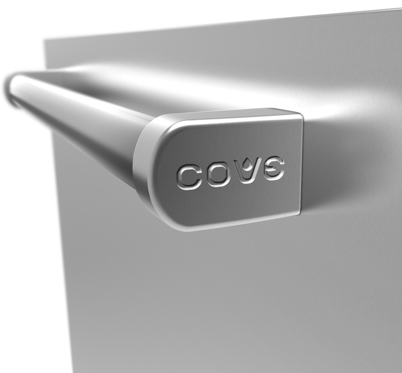 Sub-Zero, Inc. & Cove Inc.: PRO 36 Refrigerator & Cove Dishwasher Close up view of the Cove handle showing stamped-in detail