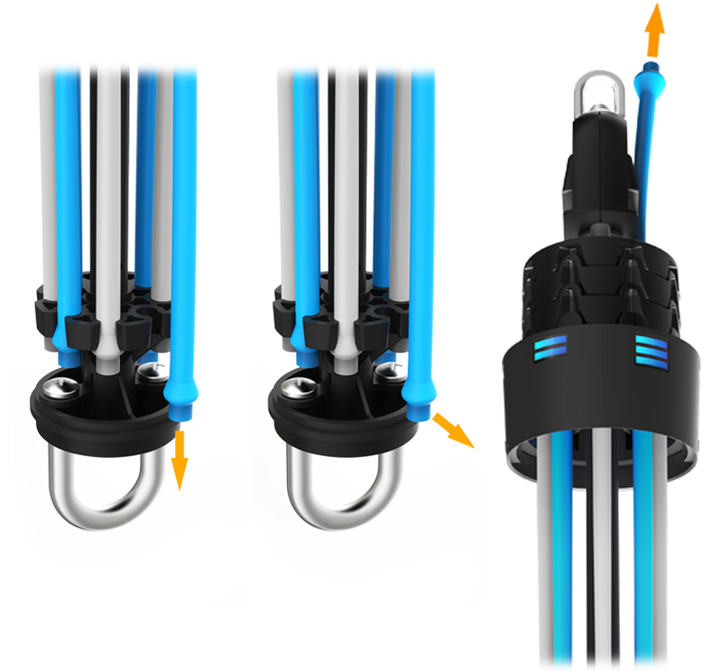 Sequence of images showing how an elastic can be removed from the vector band