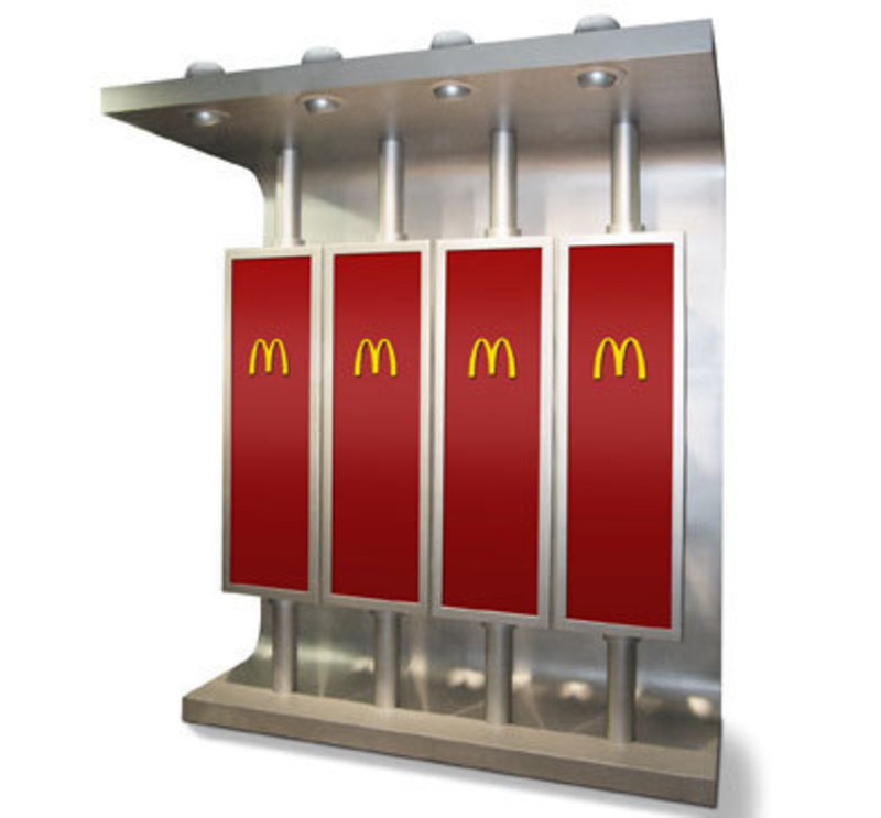 Front view of the rotating menu board installation showing the McDonald’s logo