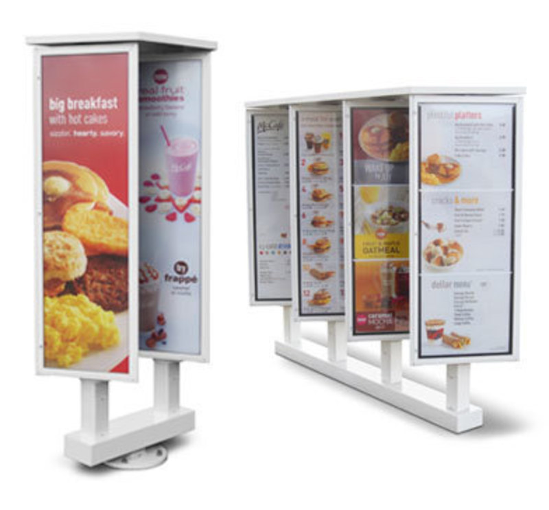 View of the rotating menu boards with example menus in place