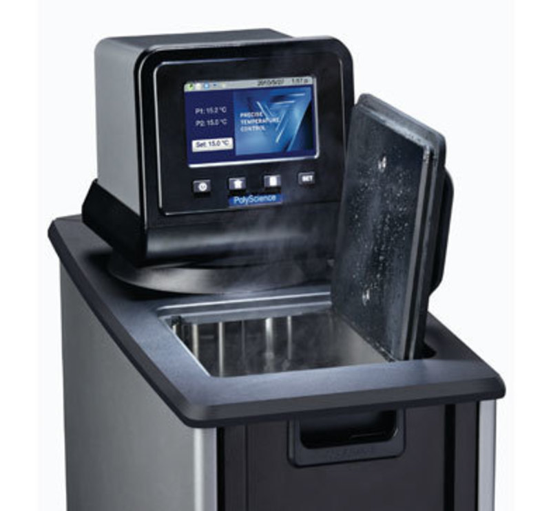 PolyScience: Refrigerating/ Heating Circulating Water Baths User view of the PolyScience circulating water bath with access hatch open