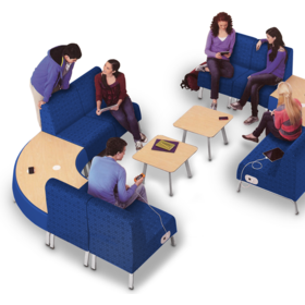 Overhead view of a potential layout for Motiv Modular seating with people sitting
