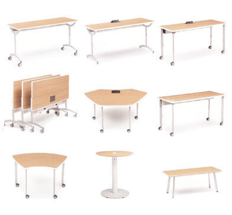 Collage showing all of the tables in the Motiv modular table family