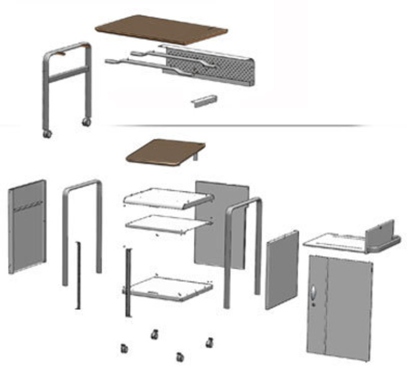 SolidWorks exploded view of the Explore presentation stand
