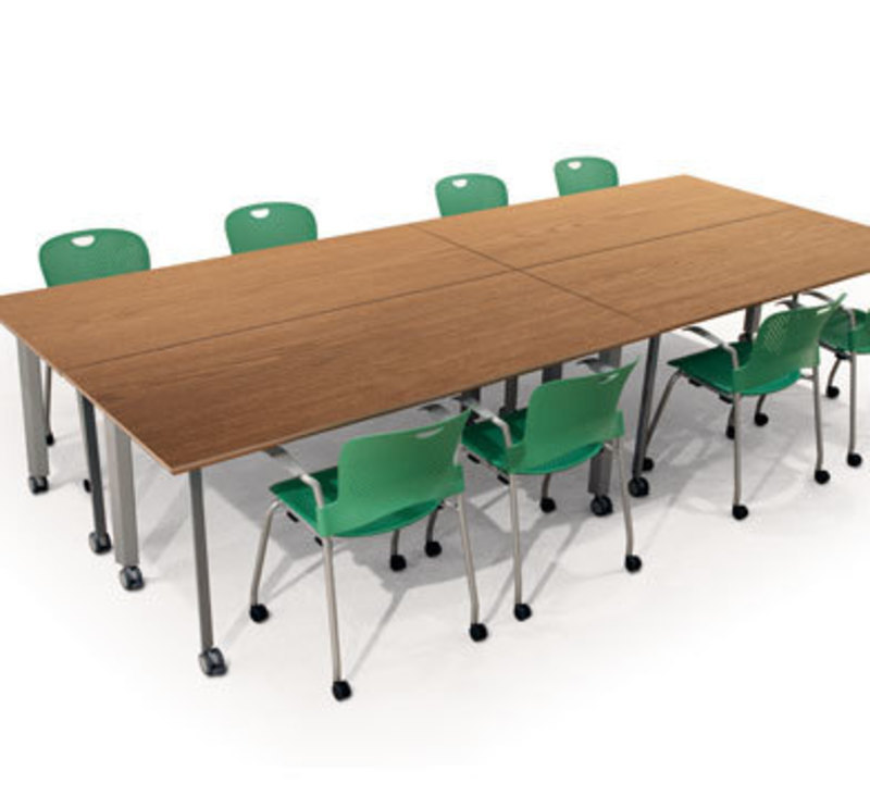 Context view showing an arrangement of 4 Rhombii tables with chairs around it