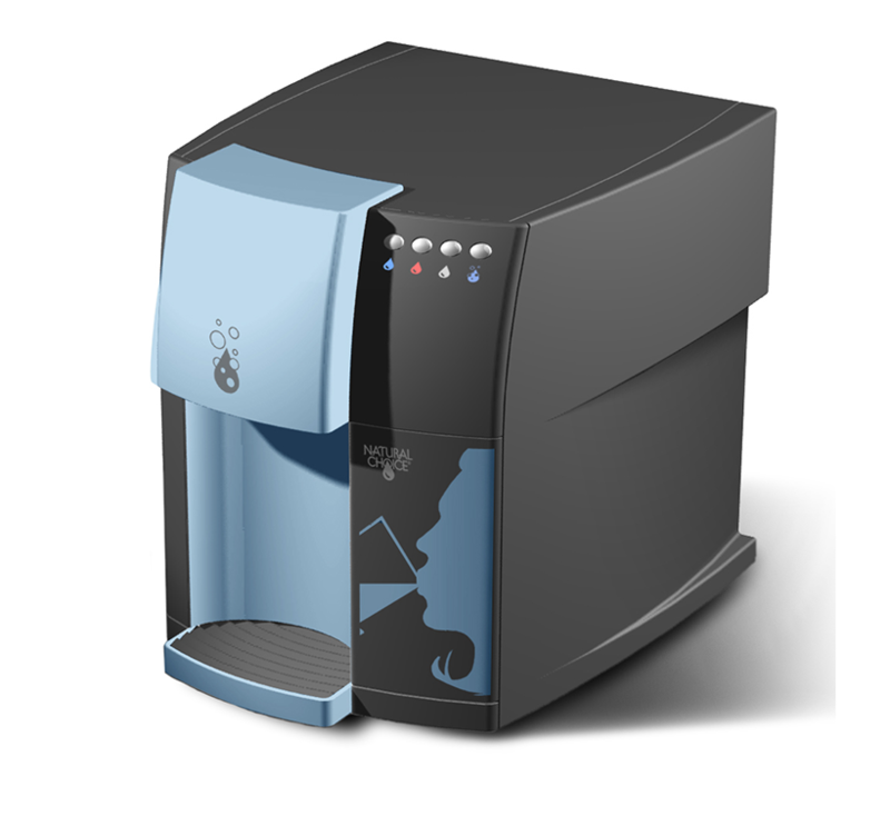 Natural Choice Design Team: : Ion® Drinking Water Appliance Early concept rendering for the ION with black and blue plastic with a face detail