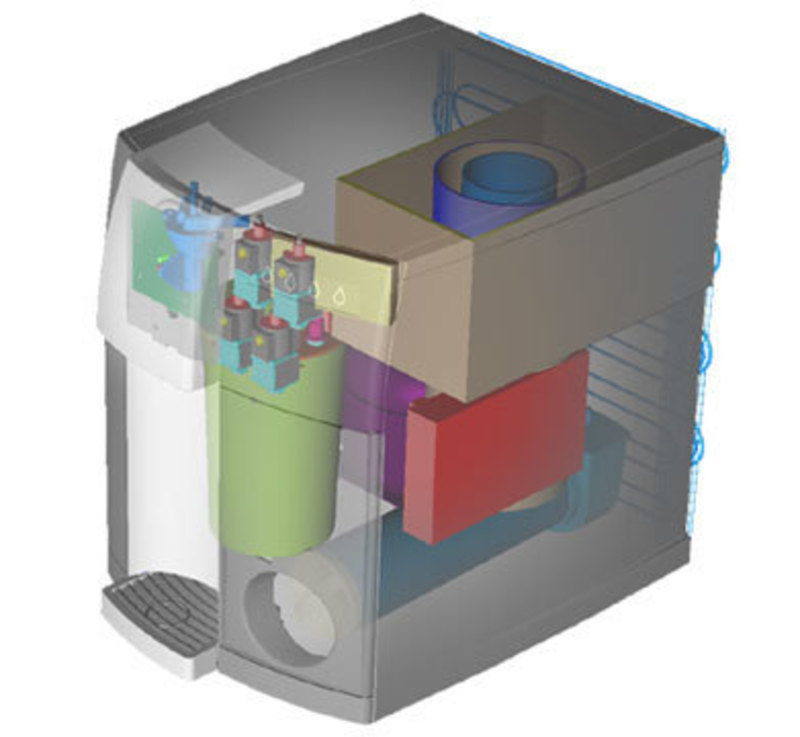 Natural Choice Design Team: : Ion® Drinking Water Appliance Transparent CAD model view showing the internal components inside the of it