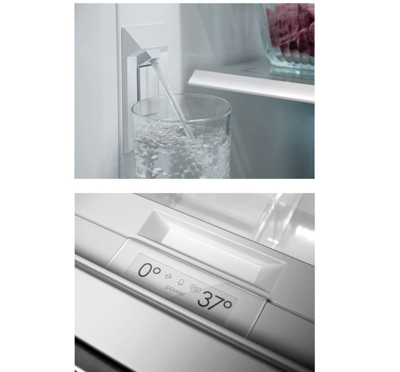 Sub-Zero, Inc.: Integrated Refrigeration Collage of views showing the internal water dispenser and temperature display