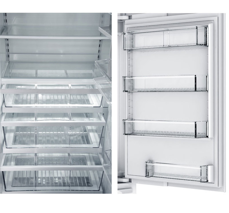 Sub-Zero, Inc.: Integrated Refrigeration Front view of the inside of a refrigerator showing the internal and door shelves